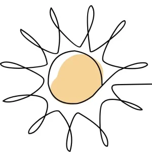 Minimal line illustration of a sun representing nourishment and renewal