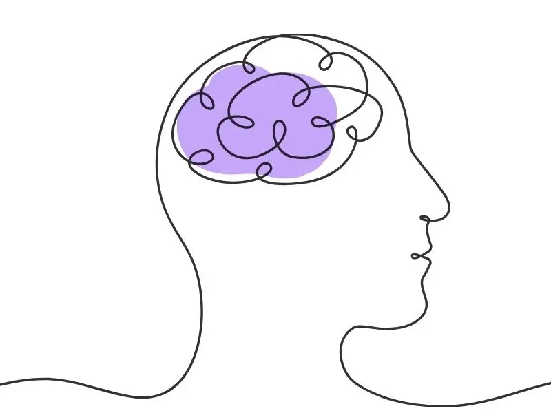 4 Line illustration of a head profile with a highlighted brain
